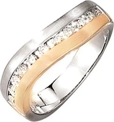 Produktbild von Ring mit 11 weißen Diamanten 0,55 Ct. 585 Gold gelb/weiß bicolor mattiert Damen Innenumfang 56mm  Ø17.8mm