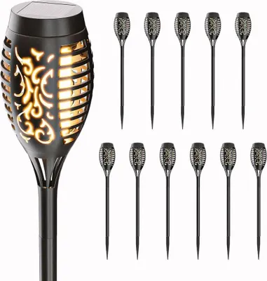 Image de HOFTRONIC - Torches solaires de jardin 2200K IP65 Lot de 12 Noir 50 cm