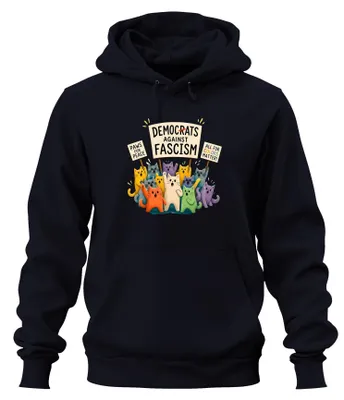 Obrázok produktu pre Mikina s kapucňou "Democrats Against Fascism", sarkastický nápis, tmavomodrá, veľkosť 3XL