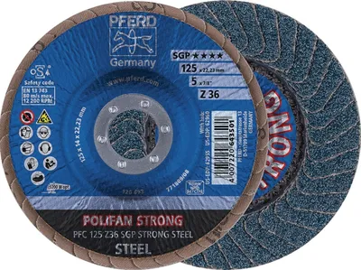 Produktbild von PFERD TOOLS POLIFAN STRONG Fächerscheibe PFC 180x22,23 mm konisch Z36 Speziallinie SGP STEEL für Stahl