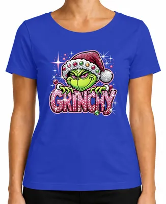 Produktbild von Grinchy Weihnachten Strass Glitzer Rosa Bling Lustig Geschenk Xmas Damen T-Shirt, Blau, S