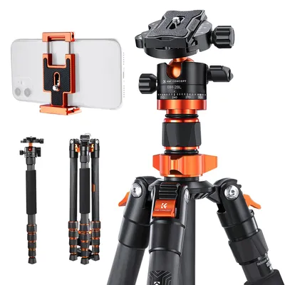 Productafbeelding van K&F CONCEPT 172 cm koolstofvezel statief, model D255C4 (SA255C1), compact statief voor camera's en smartphones