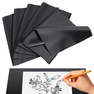 Image de Papier à charbon - 6 feuilles de papier transfert au graphite pour le traçage - Idéal pour le travail du bois, du tissu, de la toile et pour les esquisses - Dimensions : 51,6 x 120 cm