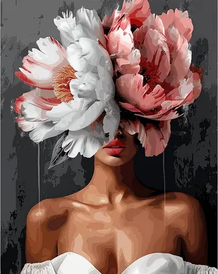 Productafbeelding van Verf op nummer voor volwassenen kits, schoonheid achter bloemen, schilderen op nummer op canvas, bloem en meisje, zonder frame