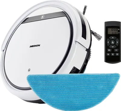 Produktbild von MEDION Saugroboter mit Wischfunktion E32 SW (2in1 Roboterstaubsauger für Böden Fliesen, Tierhaare Allergiker optimiert, Fernbedienung, Ladestation)