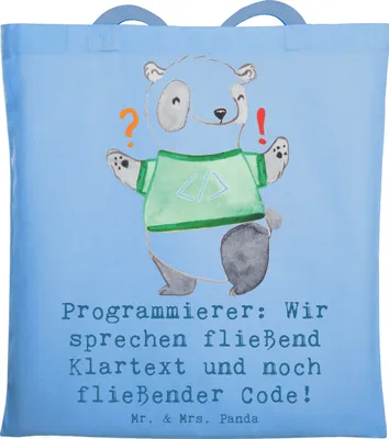 Produktbild von Mr. & Mrs. Panda Beutel Programmierer Codeflüsterer - Sky Blue - Geschenk, Berufspassion, Codierung, Programmiersprachen, Tasche, Tragetasche, Logik, Jutebeutel, Beruf