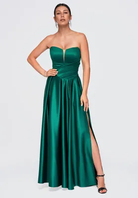 Produktbild von LARICA festliches Kleid mit Herz-Ausschnitt und asymmetrischem Drapierung LA-OM-DLR403 bottle green XS