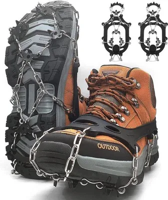 Image de Crampons pour chaussures de montagne, 18 dents, inoxydables, chaînes à neige pour chaussures, hiver