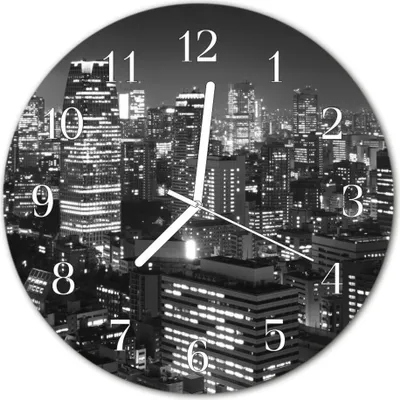 Produktbild von Glasuhr Wanduhr Küchenuhr Echt-Glas 30fi cm Skyline schwarz-weiß