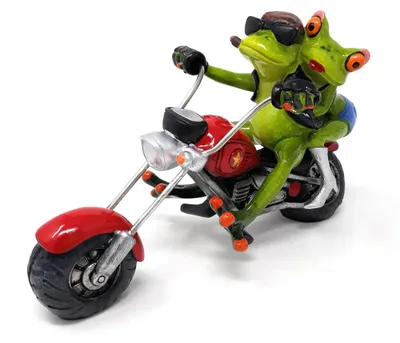 Produktbild von Dekofigur Froschpaar Biker auf rotem Motorrad grün Formano Froschhausen