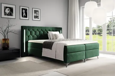 Produktbild von Boxspringbett Schlafzimmerbett ELODIE 120x200cm Dunkelgrün inkl. Ambiente-LED