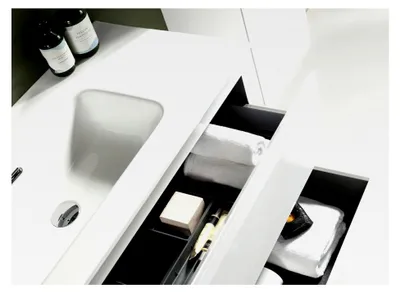 Produktbild von Alpenberger Waschbecken mit Unterschrank 100 cm Breite | Waschtisch Weiß für Gäste-WC und Badezimmer | Waschbeckenunterschrank mit Schubladen | Hängende Badmöbel und Keramik Aufsatzwaschbecken