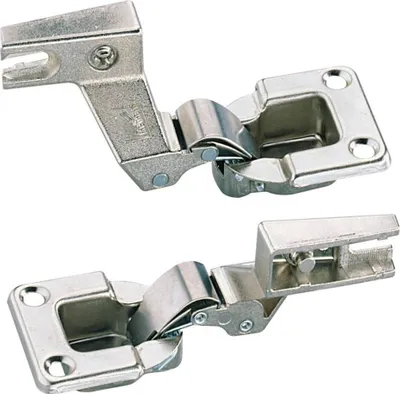 Two metal hinges are shown against a white background.