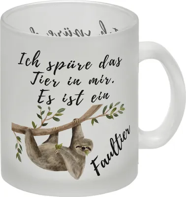 Produktbild von Faultier Glas Tasse mit Spruch Ich spüre das Tier in mir