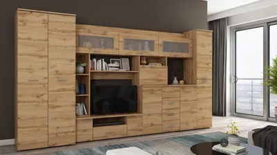 Produktbild von Meblast | Kena Wohnwand; Wotan Eiche - Premium Beschläge | Möbel, Modern, Premium TV-Möbel, Große Anbauwand, Schrankwand, Wohnzimmer-Set, Sonoma Eiche