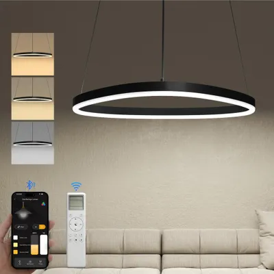 Produktbild von doporro Pendelleuchte Esstisch 50cm, 15W LED Hängeleuchte, Höhenverstellbare Hängelampe Esstisch, Esszimmerlampe in Schwarz Luvina06