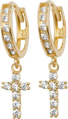 Image de Boucles d'Oreilles Femme Croix Or 375/1000 avec Oxyde de Zirconium - 26mm*6mm; TRS20295