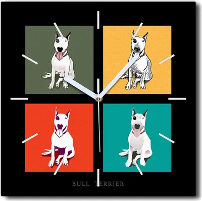 Produktbild von Coloray Uhr auf Leinwand 30x30 cm Wand Uhr Dekoration Wohnzimmer Segeltuch weiße Zeiger -Stierterrierhund