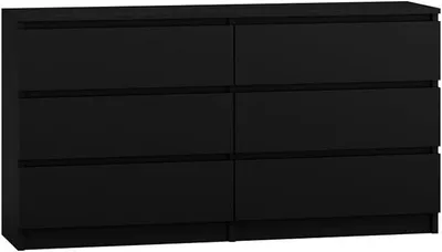 Imagen del producto de Cómoda, ideal para el dormitorio, el pasillo, como armario, aparador o mueble alto con 6 cajones. Ancho: 140 cm, alto: 75 cm. Color: negro. Perfecto para salones, dormitorios o comedores
