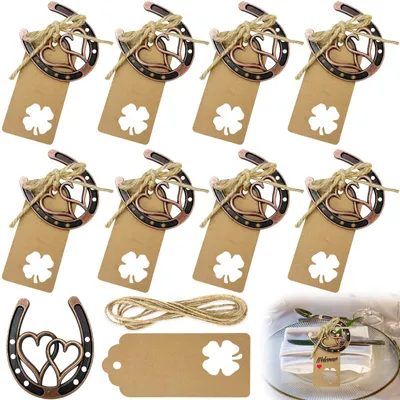 8er Set Hufeisen-Dekoration mit Karten und Schnur, 9,5x4,5 cm