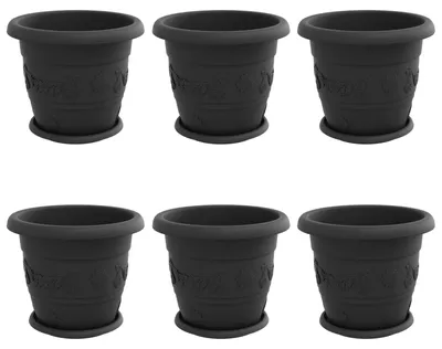 Image de vidaXL Pots de fleurs, lot de 6, noir, Ø 30 x 25 cm, plastique