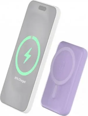 Image de Powerbank sans fil MagSafe 5000mAh 2 ports USB A+C 10W Qi Violet Bigben