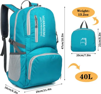Produktbild von Leichter, faltbarer Rucksack, wasserdicht, verstaubar, für Reisen, Wandern, Tagesrucksack für Damen und Herren