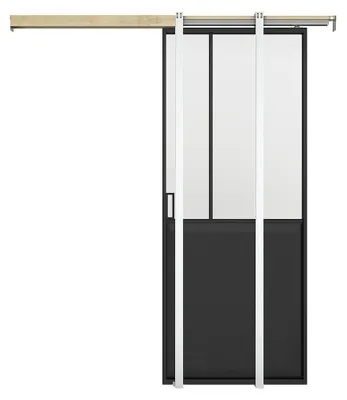 Produktbild von Versenkbare Industrie-Schiebetür - Schwarz und gehärtetes Glas - H 205 x B 93 cm - ARTISTO II