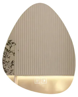 Zdjęcie produktu dla Lustro do łazienki LED AIORBER z oświetleniem, asymetryczne, z dotykowym panelem sterowania, funkcja anty-mgielna, 3 barwy światła, możliwość regulacji jasności, wyświetlacz czasu. Lustro ścienne, 50x70 cm, kolor srebrny