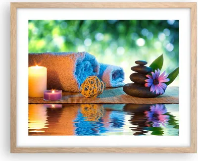 Produktbild von Gerahmtes Poster - Rahmen in heller Eiche - Natur Entspannung Spa Kerzen - 50x40 cm - Wand Bild - Wanddeko - Wandbilder - Wandposter - Bilderrahmen - Bilder - Kunstdruck - Wandbild - P2NAA50x40-2554