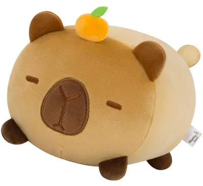 Productafbeelding van Kapibara pluche kussen, 20 cm, oranje. Zacht, schattig knuffeldier, waterrat
