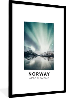 Produktbild von MuchoWow® Gerahmtes Poster Norwegen - Nordlichter - Bergen 60x90 cm - Poster mit Schwarzem Bilderrahmen Wandposter Rahmen Foto Bilder - Dekoration - Wandposter Wohnzimmer - Hochwertig