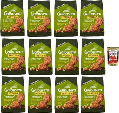 Produktbild von Glbusera Protein-G Frollini 100% vegetali, biscotti, kekse Hafer- und Mandelkekse, Proteinquelle und reich an Ballaststoffen 12x 280g + Italian Gourmet polpa 400g