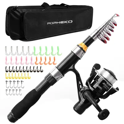 Produktbild von Teleskopische Angelrute-Set, ultraleicht, mit Angelausrüstungs-Tasche