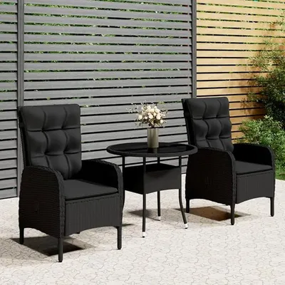 Produktbild von 3-TLG. Garten-Bistro-Set, Bierzeltgarnitur, Gartenbar, Biertisch Bierbänke, Essgruppe, Gartenmöbel Set, Balkonmöbel, Poly Rattan Schwarz