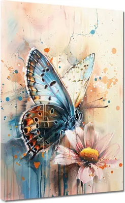 Produktbild von Abstrakt Schmetterling auf Blume Leinwandbild Wandbild Kunstdruck Wanddeko: 105x140x4cm