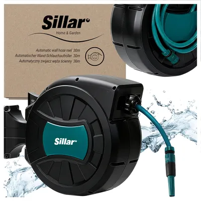 Produktbild von Sillar Automatischer Gartenschlauch 30 m auf Trommel mit Aufroller Wandhalterung