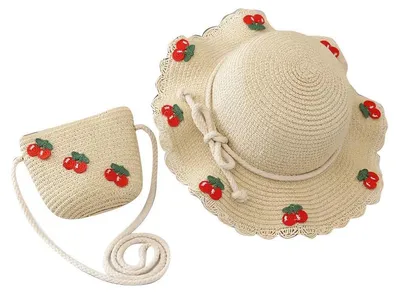 Produktbild von eCa CZ44 Kinder-Strohhut und Handtasche mit Kirschen, 52 cm