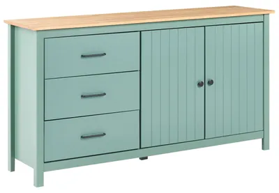 Produktbild von BELIANI Sideboard Grün Kiefernholz 150 cm Lang 3 Schubladen 2 Türen Schränke Lattenoptik Modernes Skandinavisches Design Mehrzweckschrank Holzschrank