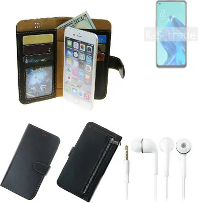 Produktbild von TOP SET Handy Hülle Schutz Hülle kompatibel mit Oppo Reno5 A 5G  schwarz aus Kunstleder + Kopfhörer Smartphone Tasche vollwertige Geldbörse