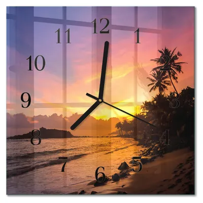 Immagine prodotto di Orologio da parete Tulup Glasuhr, orologio da cucina, vetro vero, 30x30 cm, design moderno e decorativo, silenzioso, con lancette nere - motivo: tramonto