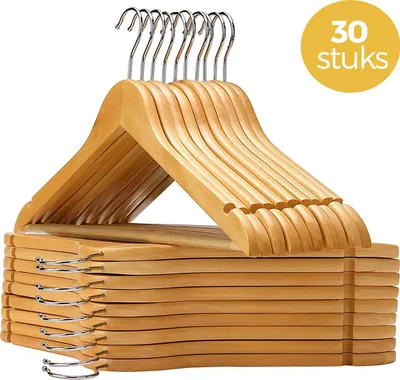 Produktbild von LifeGoods Kleiderbügel - Holzbügel - Hosenbügel - Hartholz - Drehbarer Metallhaken - Natur - 30 Stück