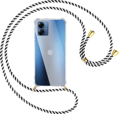Produktbild von Handykette Backcover-Schutzhülle mit Band (Metall goldfarben) für Motorola Moto G14 (PAYF0010IN, 6.5'') - schwarz/weiß gestreift