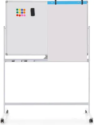 Zdjęcie produktu dla Dwustronna tablica mobilna o wymiarach 120 x 80 cm Tablica magnetyczna z regulacją wysokości, biała