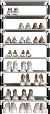 Zdjęcie produktu dla Półka na buty Unyqoos® 8-poziomowa, czarna – wyjątkowo wytrzymała półka do przechowywania do 24 par butów, wymiary: 60 x 30 x 131,5 cm, rury elektroforetyczne wzmocnione do 16 mm