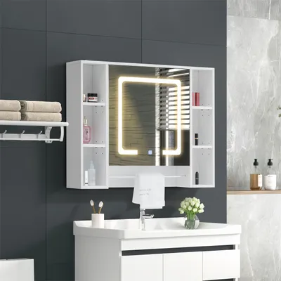 Image de CLIPOP Armoire de toilette 1 porte avec éclairage, montage mural,45 x 52 x 16 cm