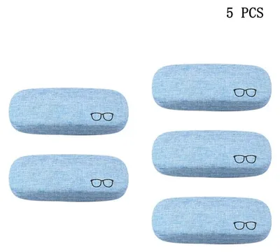 Image de Étuis de lunettes rétro bleus - Coque rigide - Rayures - Acétate - Unie - Lot de 5