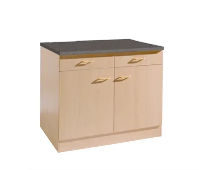 Productafbeelding van Keukenonderkast, beginmodel, 100 cm breed, 60 cm diep, met beukenlook, voorzien van 2 lades en een werkblad