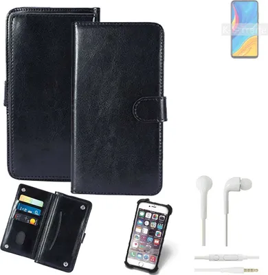 Produktbild von K-S-Trade 360° Hülle kompatibel mit Huawei Enjoy 10 inkl. Headphones schwarz Kunstleder Case BookCase WalletCase Kunstlederederhülle Handyhülle,