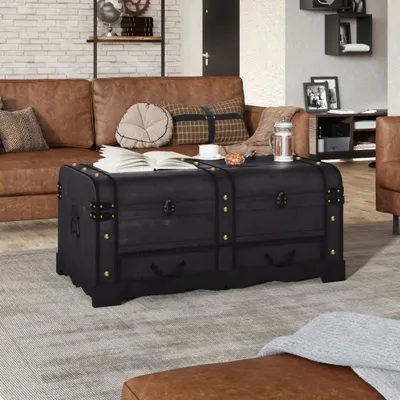 Image de The Living Store Coffre au trésor en bois Grand Noir